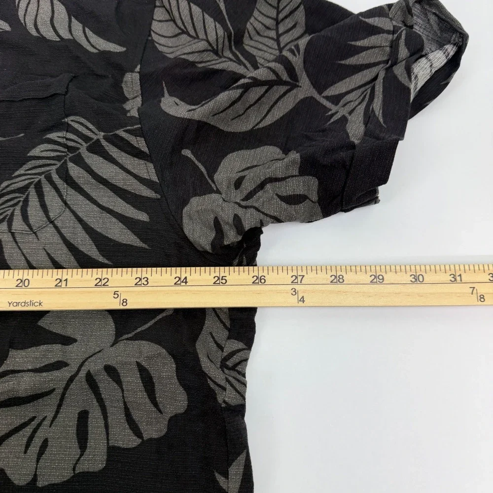 Jamaica Jaxx Mens XXL‎ Silk Tropical Leaf Button Down Shirt Black Grey
